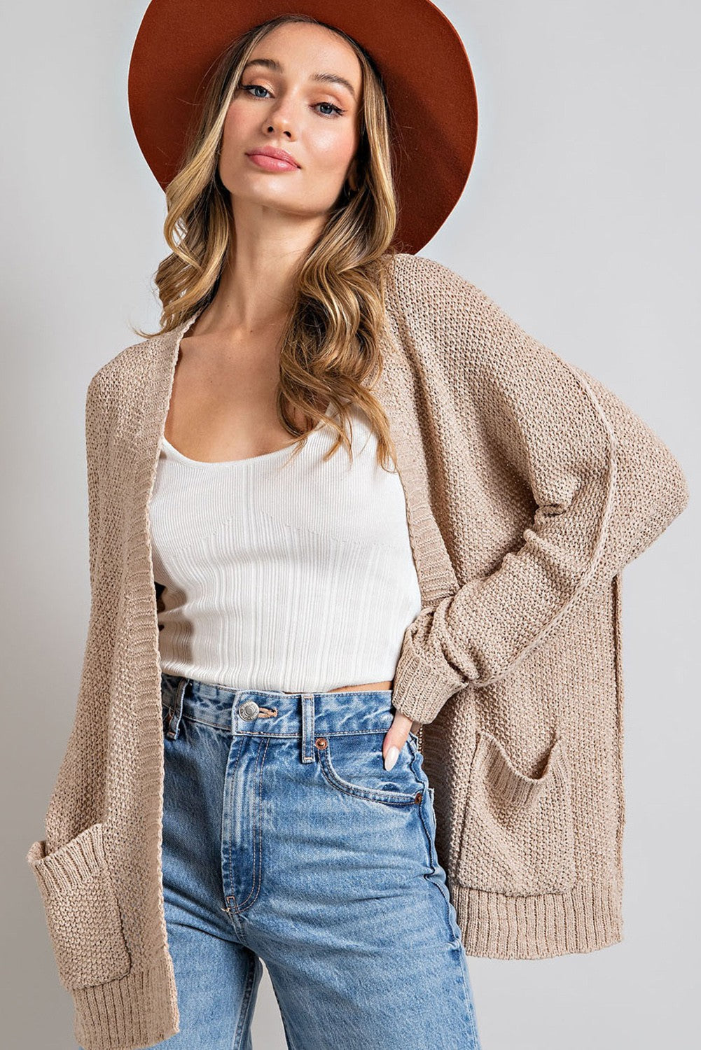 ee:some Ribbed Knit Open Front Cardigan