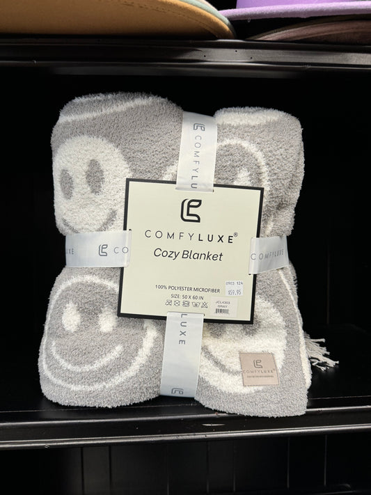 Comfy Luxe Cozy Blanket (Gray Smiley)