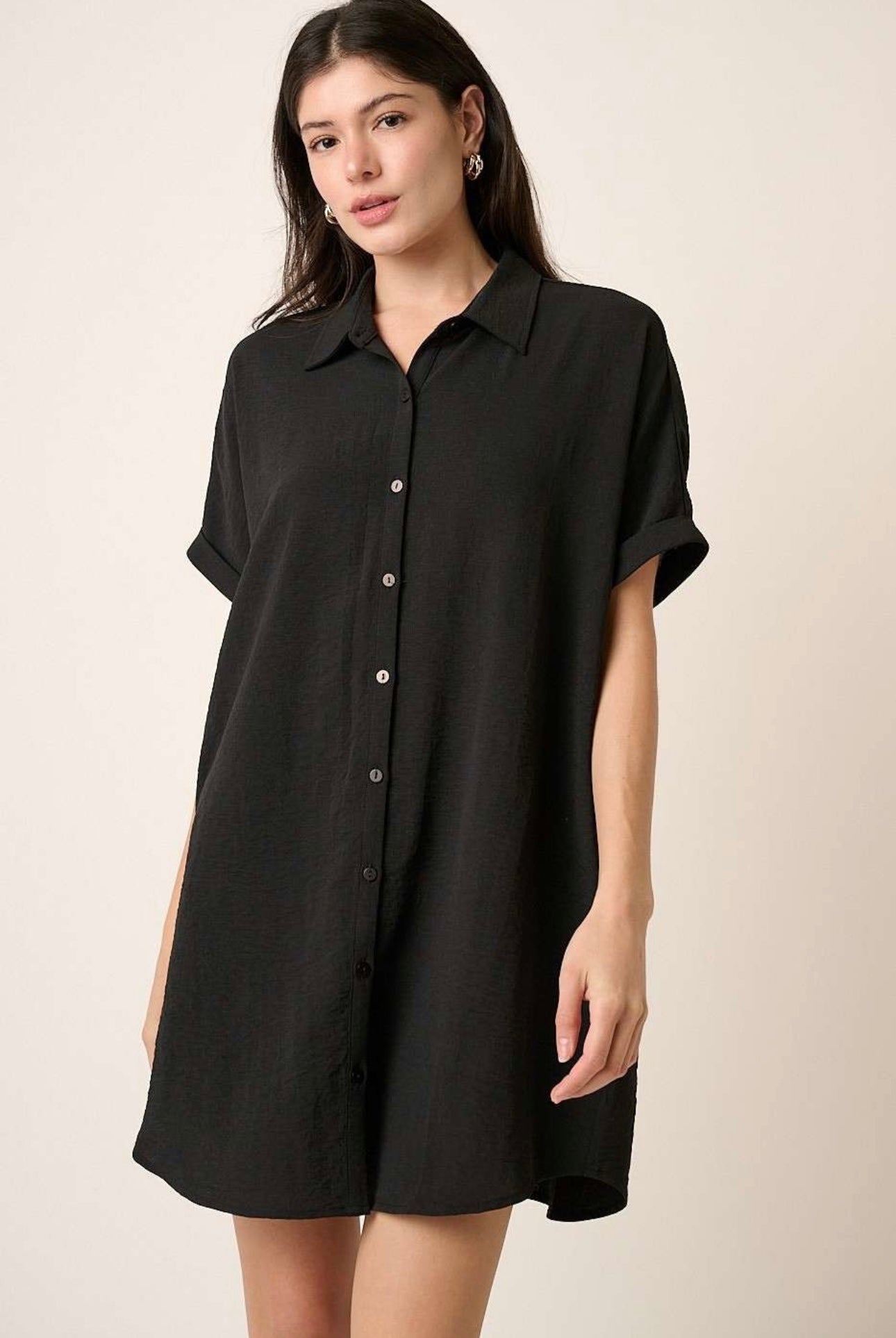 Airflow Dolman Short Sleeve Mini Shirt Dress