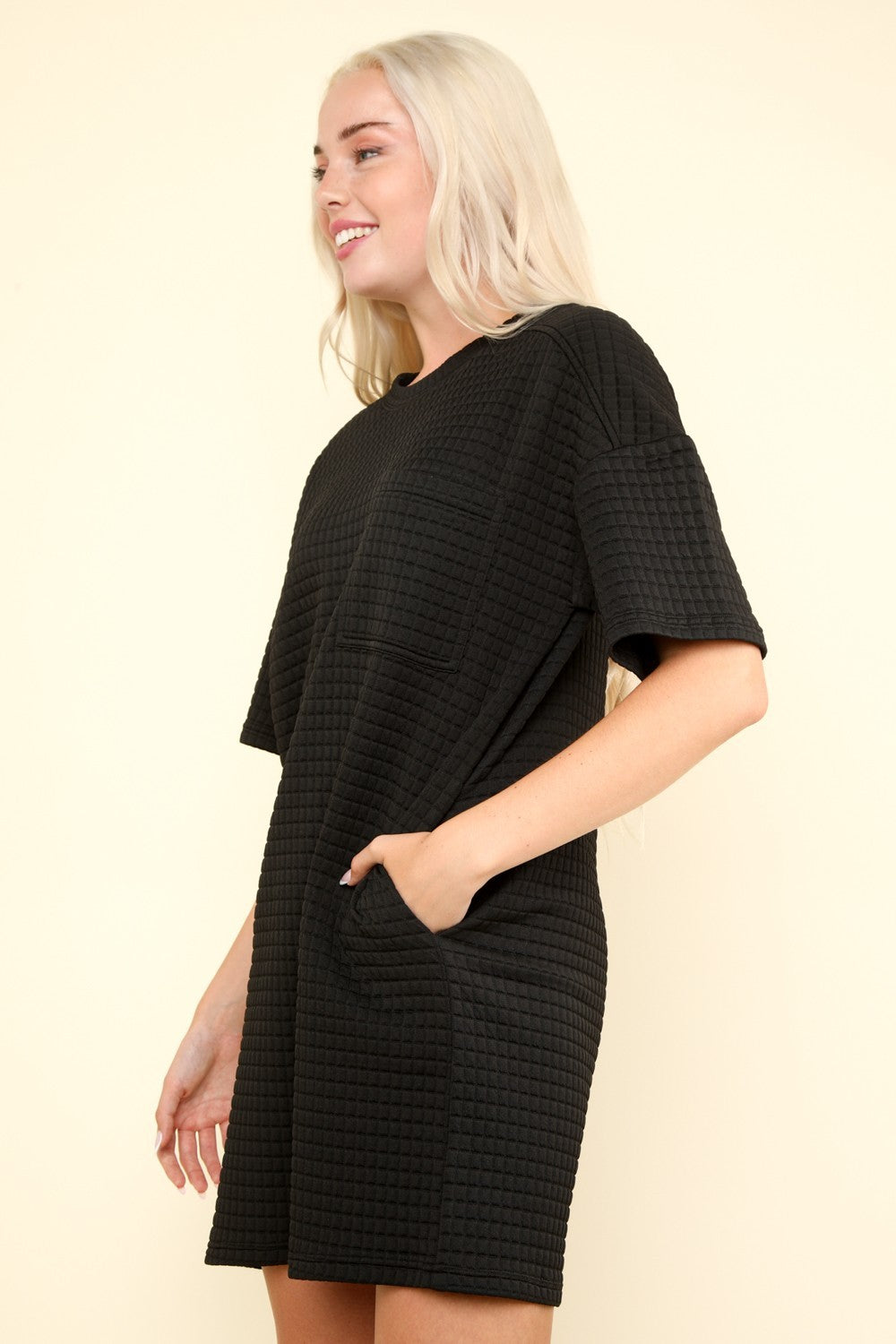 Oversized Quilted Basic Shift Mini Dress